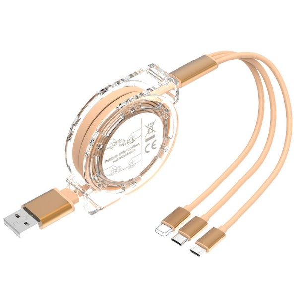 One-in-three telescopic data cable 3A fast charging three-in-one charging cable for mobile phone (gold)