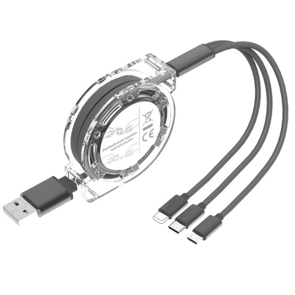 One-in-three telescopic data cable 3A fast charging three-in-one charging cable for mobile phone (silver)