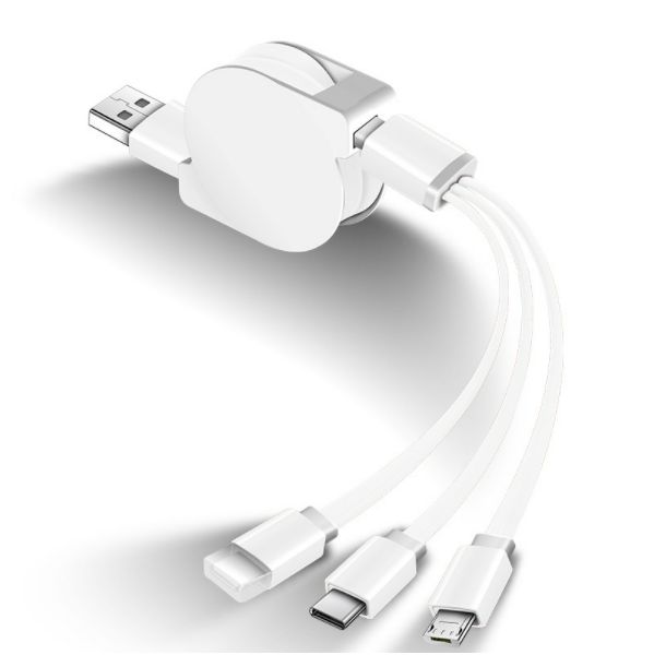 Multi-head multi-function telescopic fast charging one-in-three mobile phone charging cable (white)