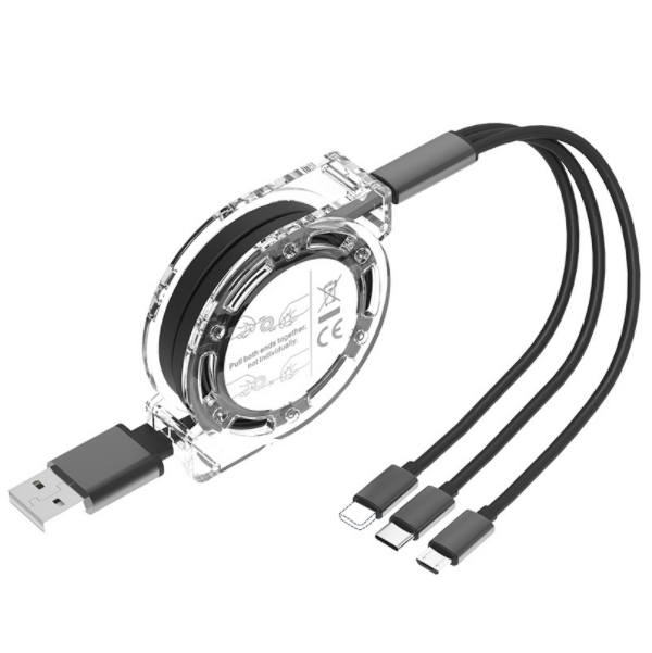 One-in-three telescopic data cable 3A fast charging three-in-one charging cable for mobile phone (black)