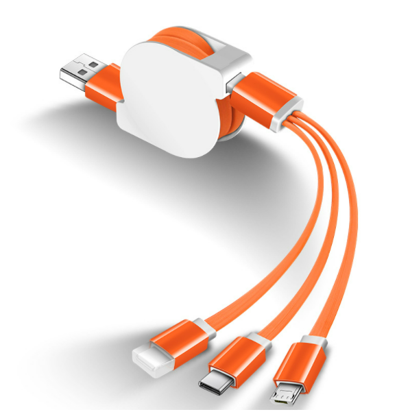 Multi-head multi-function telescopic fast charging one-in-three mobile phone charging cable (orange)