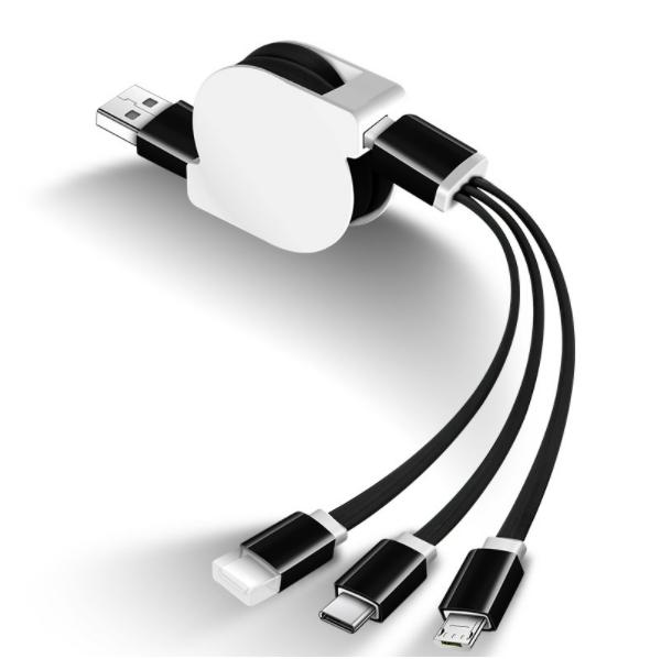 Multi-head multi-function telescopic fast charging one-in-three mobile phone charging cable (black)