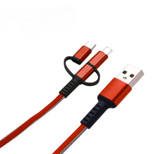 Adapter fast charging cable 3-in-1 data (3-in-1 red cloth)
