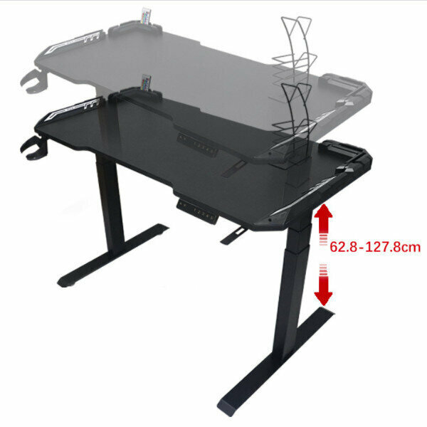 Electric Height-Adjustable Gaming Desk [Deluxe-Black (Dual Motor 3-Section) 180*60*(62.8-127.8) cm]