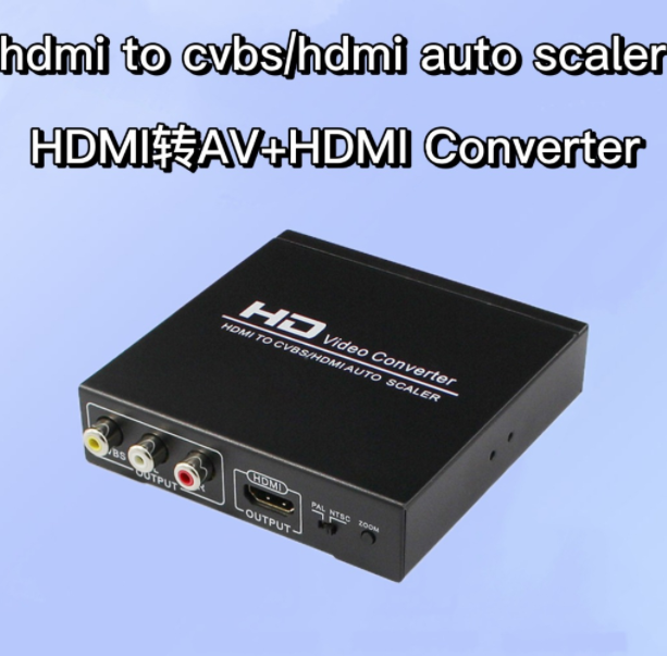 HDMI to AV+HDMI Converter RCA 2 Way Splitter HDMI to cvbs auto scaler (host + USB power cable)