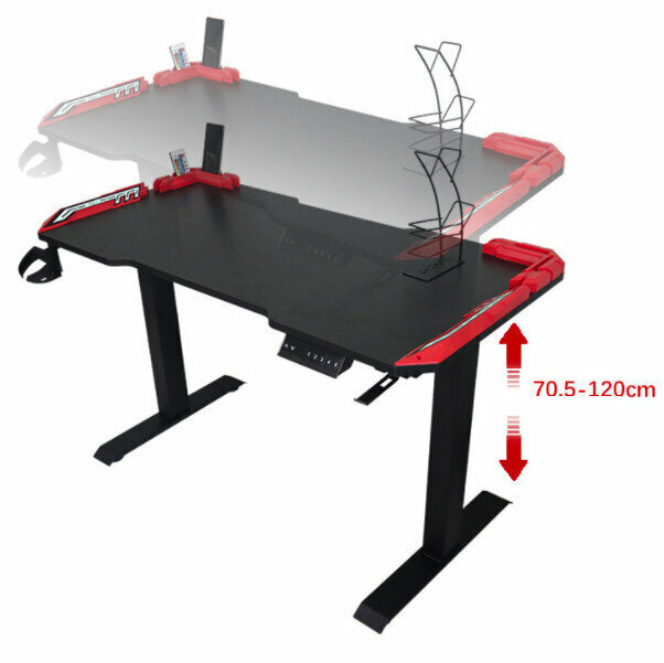 Electric Height-Adjustable Gaming Desk [Deluxe-Red (Dual Motors and 3 Sections) 120*60*(62.8-127.8) cm]
