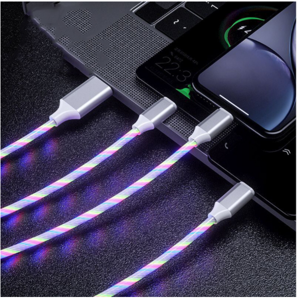 Streamer 1-in-3 data cable LED soft light 3-in-1 multi-head cool mobile phone fast charging cable (streamer 1-in-3 color)