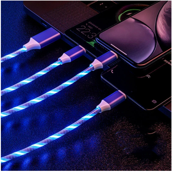 Streamer 1-in-3 data cable LED soft light 3-in-1 multi-head cool mobile phone fast charging cable (streamer 1-in-3 blue)