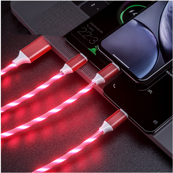 Streamer 1-in-3 data cable LED soft light 3-in-1 multi-head cool mobile phone fast charging cable (streamer 1-in-3 red)