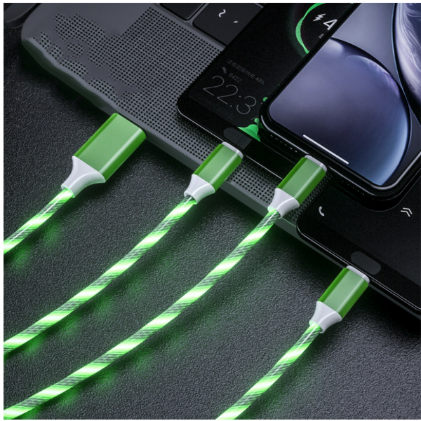 Streamer 1-in-3 data cable LED soft light 3-in-1 multi-head cool mobile phone fast charging cable (streamer 1-in-3 green)