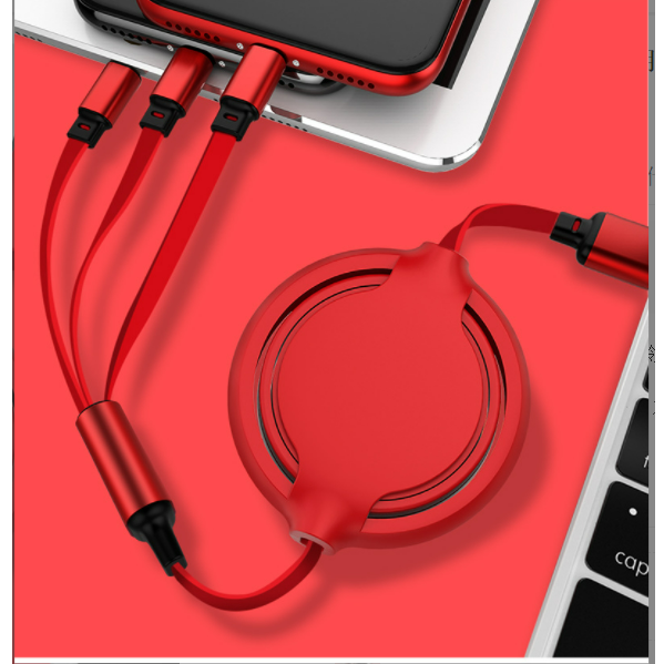 Telescopic one-to-three Apple Android Type-C charging cable (new middle circle one-to-three red)