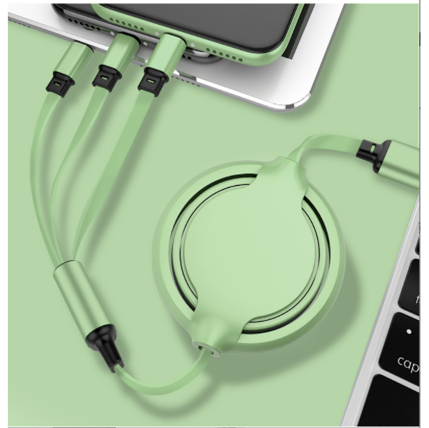 Telescopic one-to-three Apple Android Type-C charging cable (new middle circle one-to-three green.)