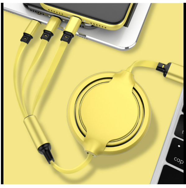 Telescopic one-to-three Apple Android Type-C charging cable (new middle circle one-to-three yellow)