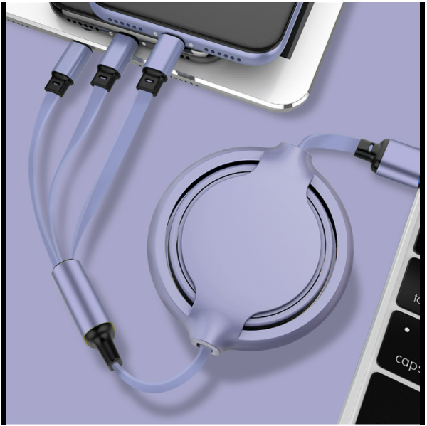 Telescopic one-to-three Apple Android Type-C charging cable (new middle circle one-to-three purple)