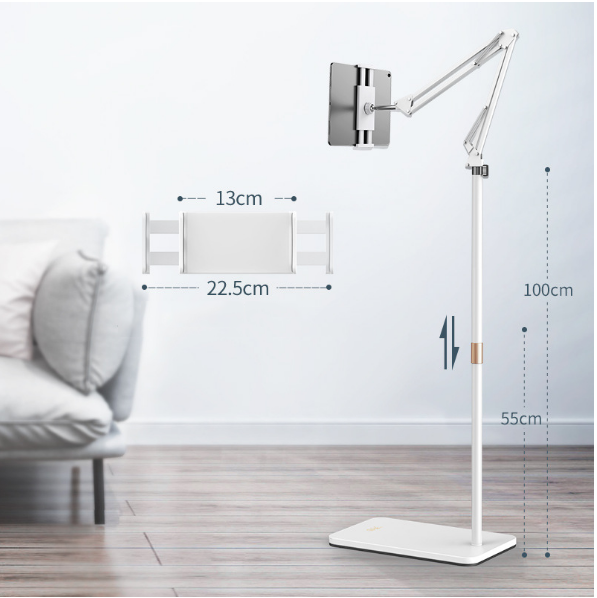 Mobile phone tablet stand, floor bed, bedside mobile phone holder, pad tablet support frame【1.6m white telescopic model】