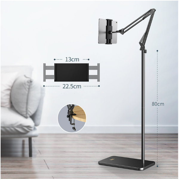 Mobile phone tablet stand, floor bed, bedside mobile phone holder, pad tablet support frame [1.4m black fixed model (with desktop chuck)]
