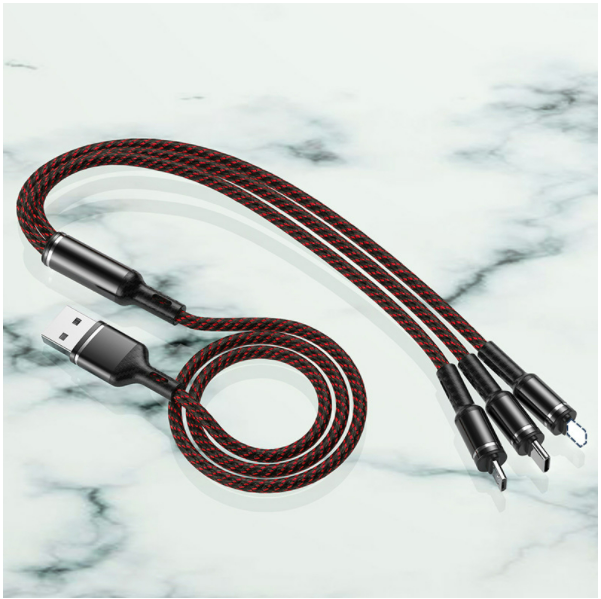 3A multi-head three-in-one mobile phone data cable (Long Xuan, one drag, three black and red)