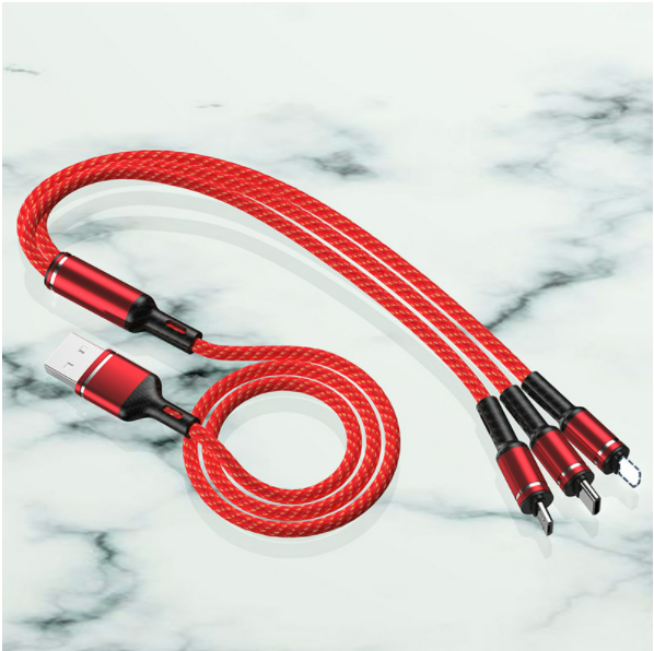 3A multi-head three-in-one mobile phone data cable (Long Xuan one drag three red)