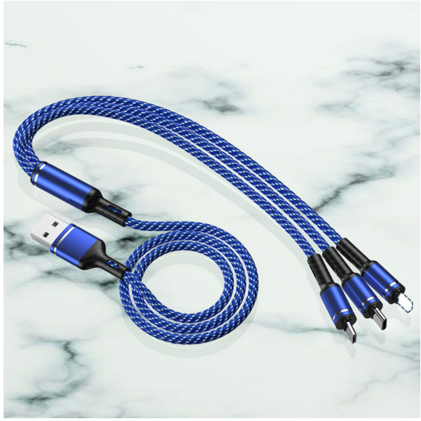 3A multi-head three-in-one mobile phone data cable (Long Xuan one drag three blue)