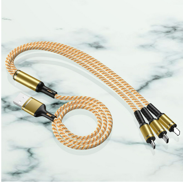 3A multi-head three-in-one mobile phone data cable (Long Xuan one drag three gold)