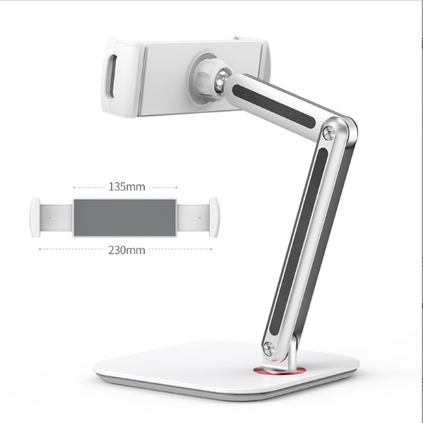Swivel aluminum-bonded metal base mobile phone tablet pad bracket [(white) (long arm version) 5-13 inch tablet/mobile phone universal]