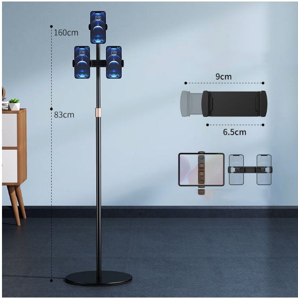 Mobile phone live broadcast stand [(three-camera) floor stand]