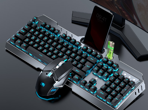 Wireless Charging Keyboard & Mouse Combo (Black Ice Blue Light)