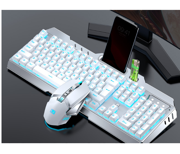Wireless Charging Keyboard & Mouse Combo (White Ice Blue Light)