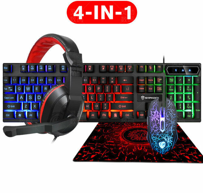 Glowing keyboard, mouse, headset, mouse pad, three- and four-piece set