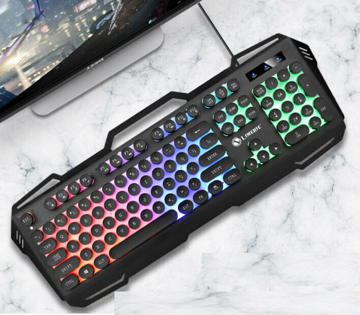 Wired Suspension Installation Machine Distribution Metal Iron Plate Keyboard and Mouse Set (K22 Punk Metal Panel Keyboard Black)