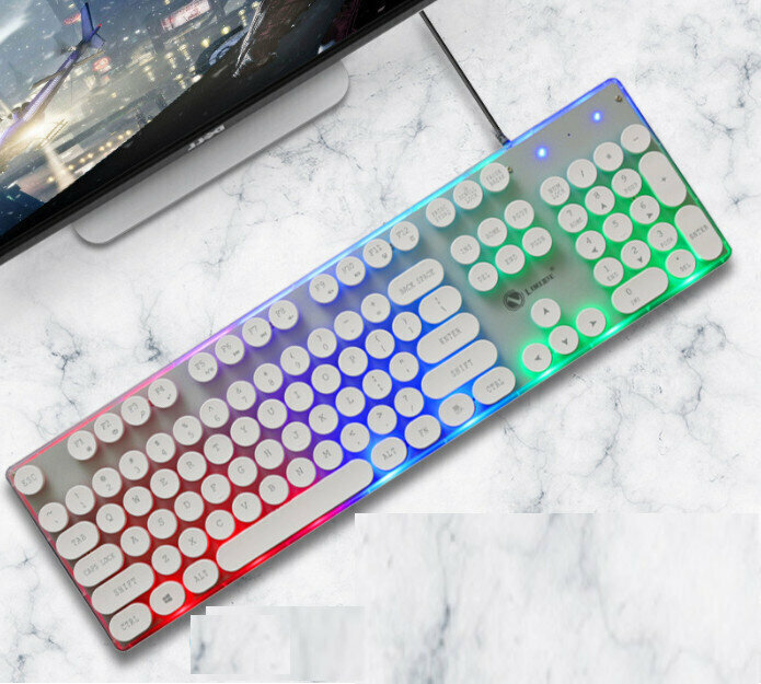 Wire Suspension Installation Machine Distribution Metal Iron Plate Keyboard and Mouse Set (GK102 Punk Round Key Keyboard White)