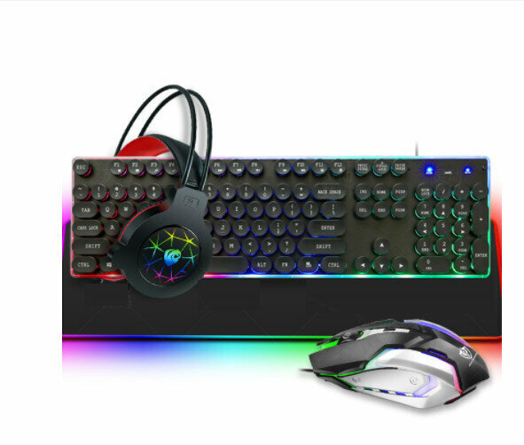 Punk Keyboard & Mouse Set Headphone Keys Mouse Set of 4 (Black)