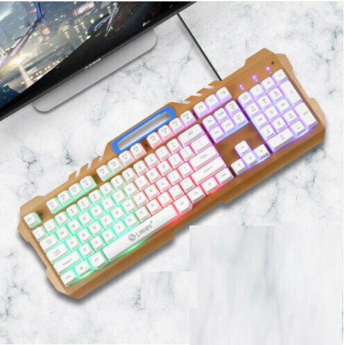 Wired Suspension Machine Distribution Metal Iron Plate Keyboard and Mouse Set (K21 Metal Panel Keyboard White)