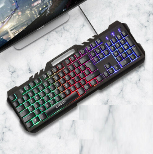 Wired Suspension Installation Machine Distribution Metal Iron Plate Keyboard and Mouse Set (K21 Metal Panel Keyboard Black)