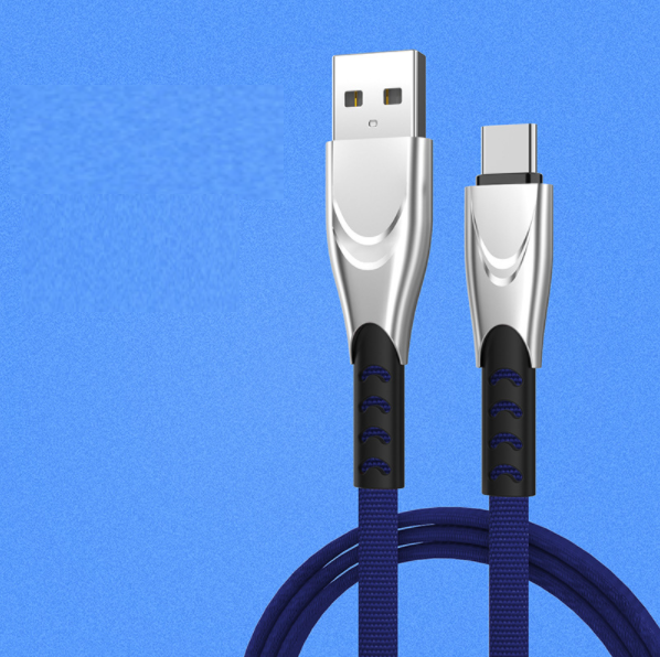Zinc alloy cloth pattern fast charging data cable charging cable (sapphire blue-1m 3A Android interface Android)