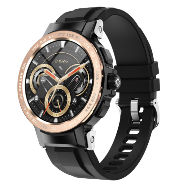 E19 Smart Watch Bluetooth Blood Oxygen Watch Heart Rate and Blood Pressure 24 Sports Modes (Black Gold)