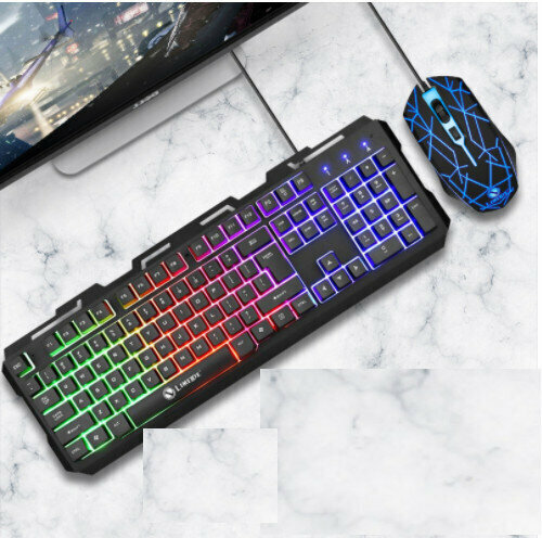 Wired Suspension Installation Machine Distribution Metal Iron Plate Keyboard and Mouse Set (T20 Metal Panel Keyboard and Mouse Set Black)