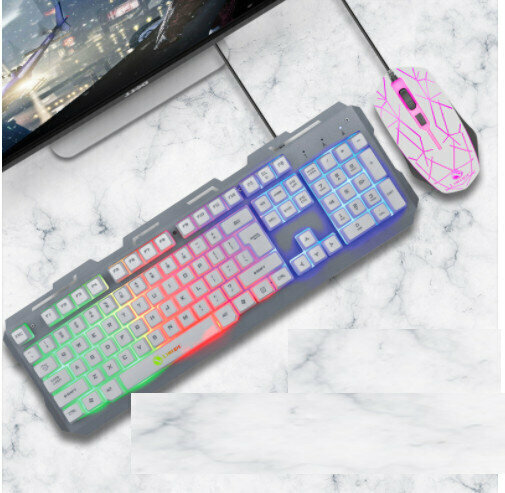 Wired Suspension Installation Machine Distribution Metal Iron Plate Keyboard and Mouse Set (T20 Metal Panel Keyboard and Mouse Set White)