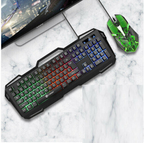 Wired Suspension Installation Machine Distribution Metal Iron Plate Keyboard and Mouse Set (T22 Square Key Metal Panel Keys Mouse Set Black)