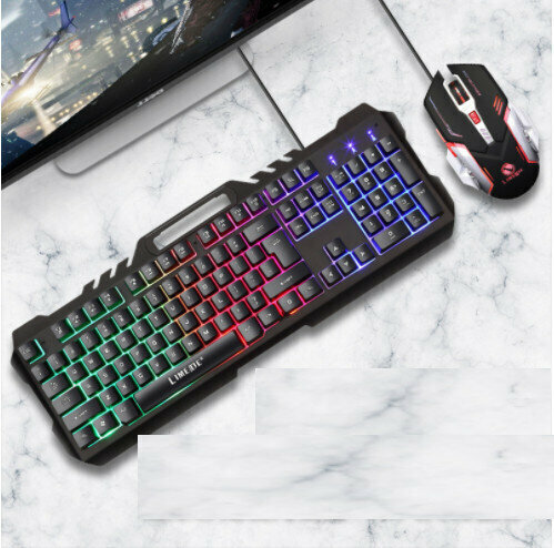 Wired Suspension Installation Machine Distribution Metal Iron Plate Keyboard and Mouse Set (T21 Metal Panel Keyboard and Mouse Set Black)