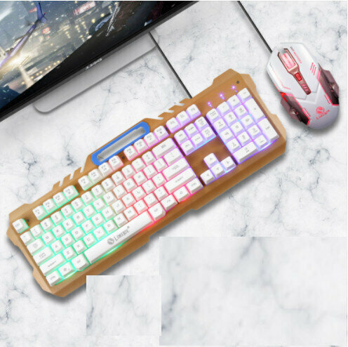 Wired Suspension Installation Machine Distribution Metal Iron Plate Keyboard and Mouse Set (T21 Metal Panel Keyboard and Mouse Set White)