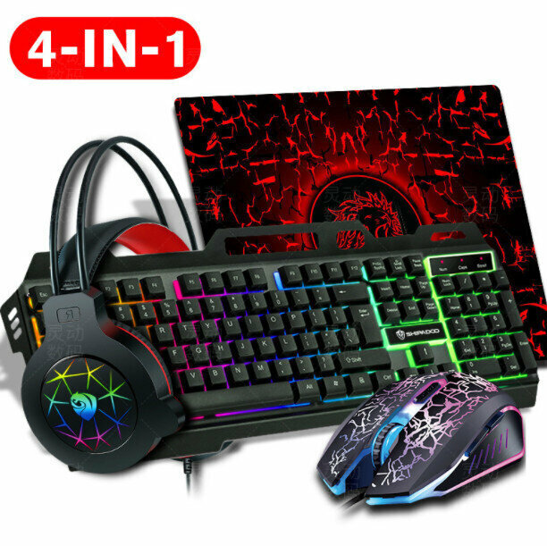 Iron plate luminous keyboard, mouse, headset, mouse pad four-piece set