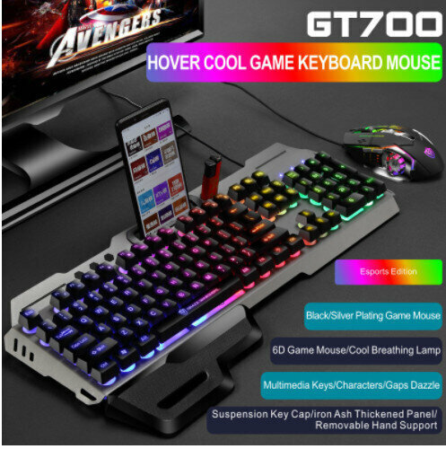 Wired Illuminated Keyboard and Mouse Set (GT700 Black Character Gap Illuminated Keyboard + Hot Wheels Gaming Mouse)