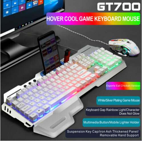 Wired Illuminated Keyboard and Mouse Set (GT700 White Midboard Gap Illuminated Keyboard + Hot Wheels Gaming Mouse)