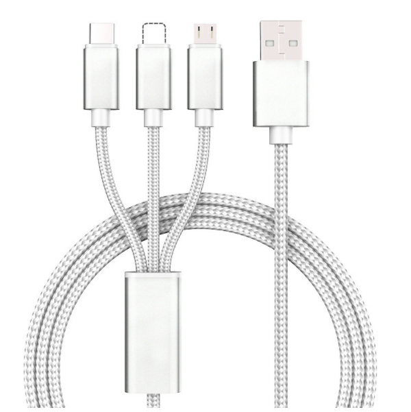 One for three fast charging data cables (one for three 1.2 meters white)