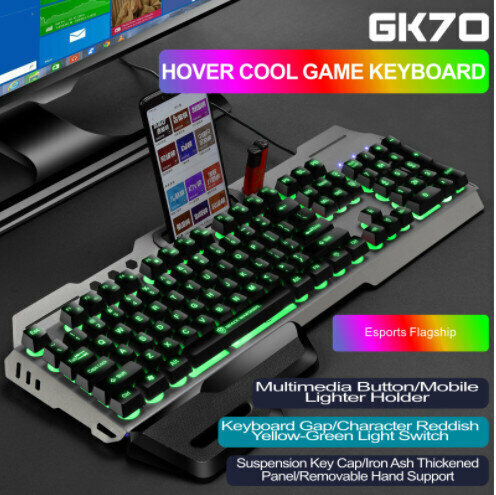 Wired Illuminated Keyboard and Mouse Set (GK70 Black Tricolor Character Slot Illuminated Keyboard)