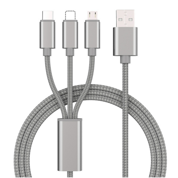 One-in-three fast charging data cable (one-in-three 1.2m gray)