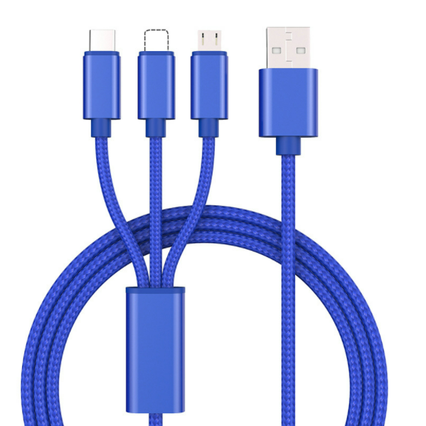 One-in-three fast charging data cable (one-in-three 1.2m blue)#