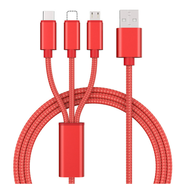One for three fast charging data cables (one for three 1.2 meters red)