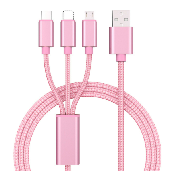 One-in-three fast charging data cable (one-in-three 1.2m pink)